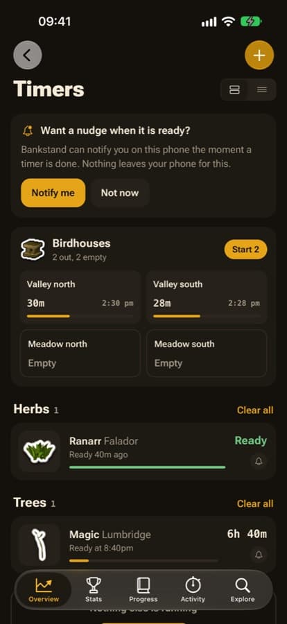 Timers screen